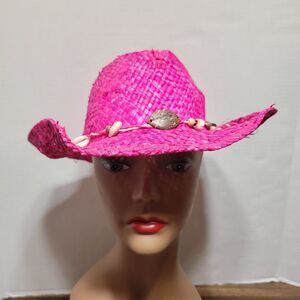 Panama Jack Hot Pink Straw Hat w/ Shells - One Size